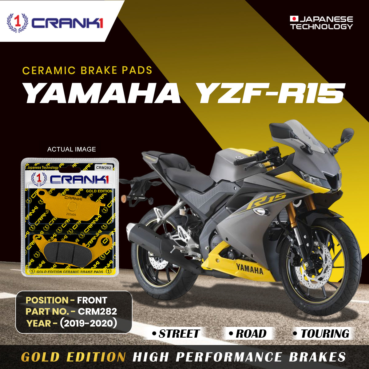 Ceramic Brake Pads For Yamaha YZF-R15 (2019-2020) - Front - CRM282 - 1 Set