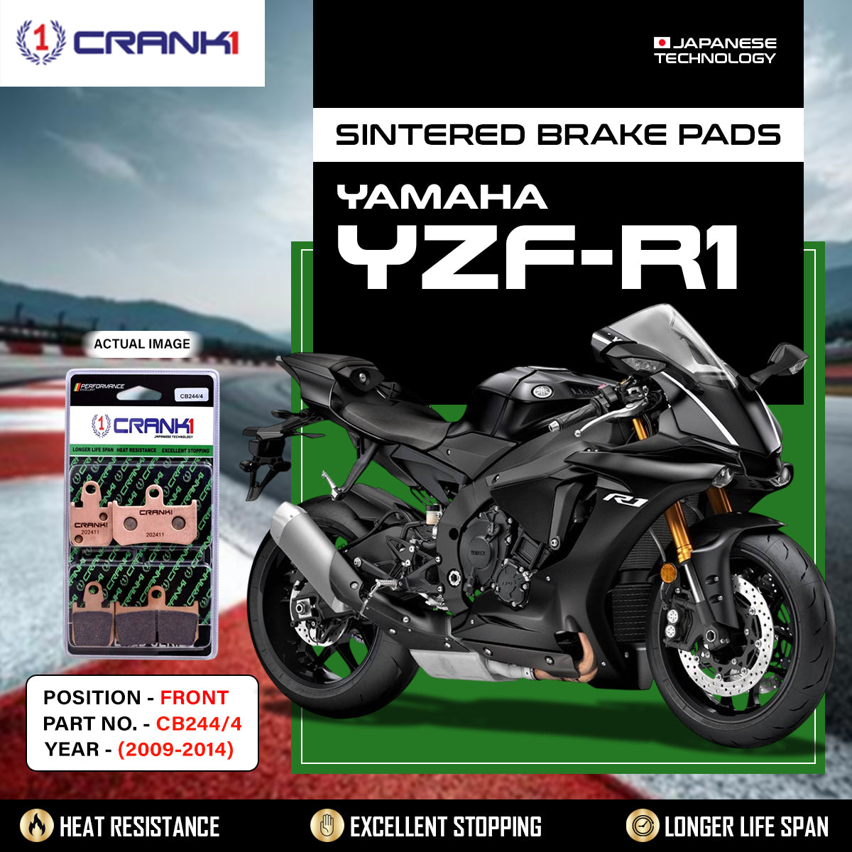 Sintered Brake Pads For Yamaha YZF-R1 (2009-2014) - Front - CB244/4 - 2 Sets Required