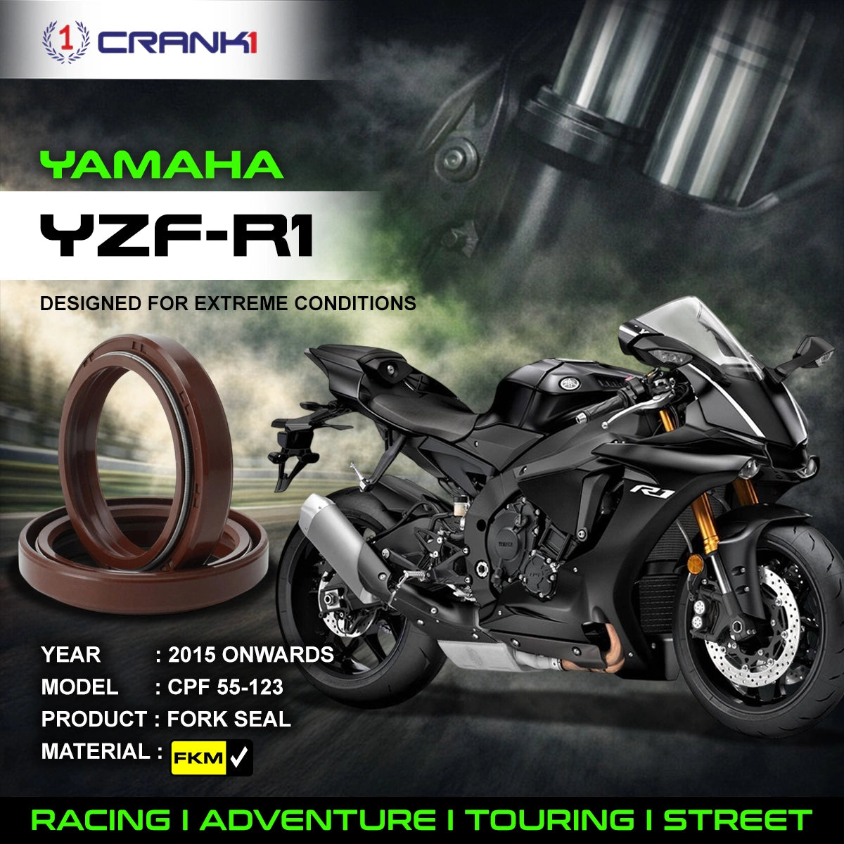 Fork Oil Seals Pair For Yamaha YZF-R1 (2015 Onwards) - CPF55-123