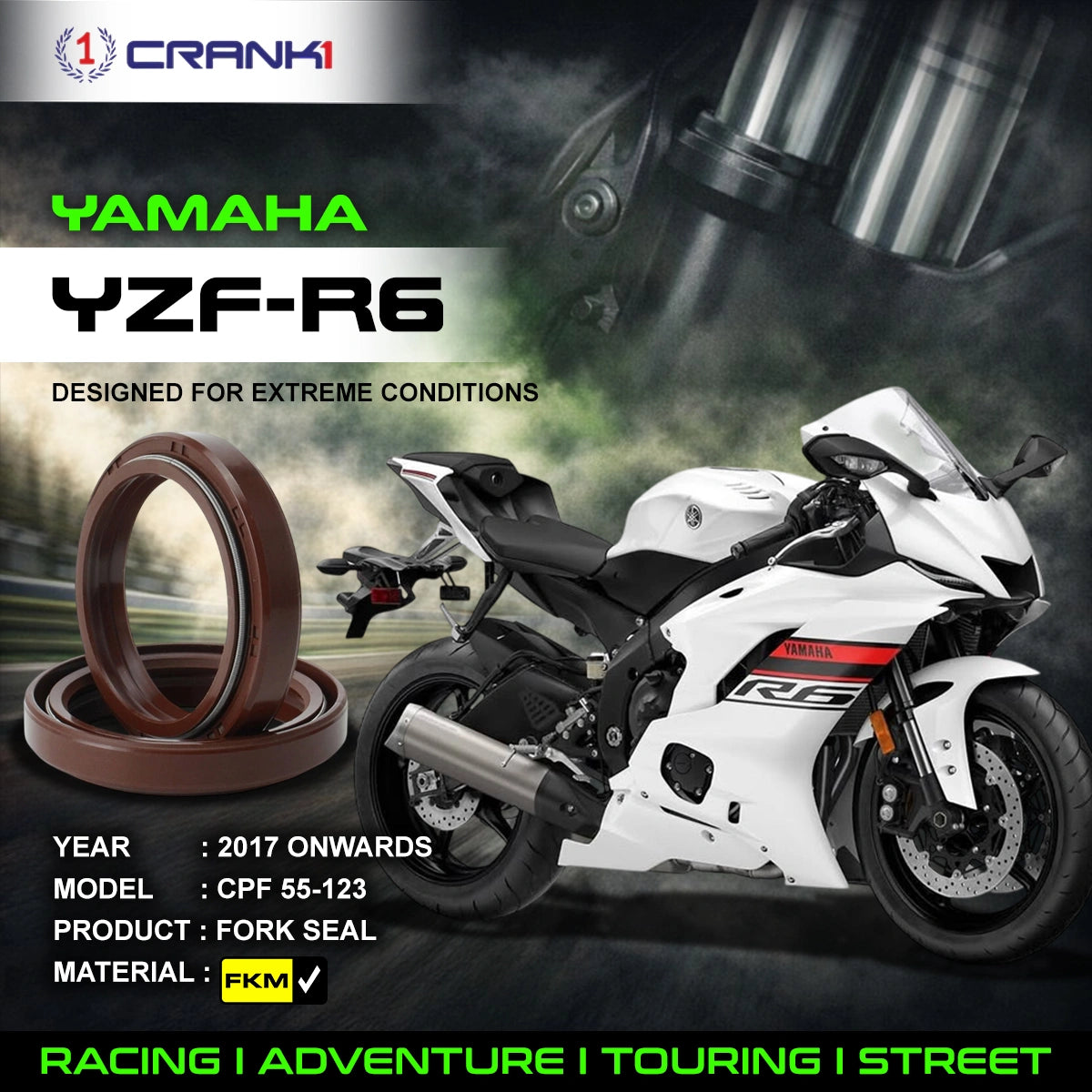 Fork Oil Seals Pair For Yamaha YZF-R6 (2017 Onwards) - CPF55-123
