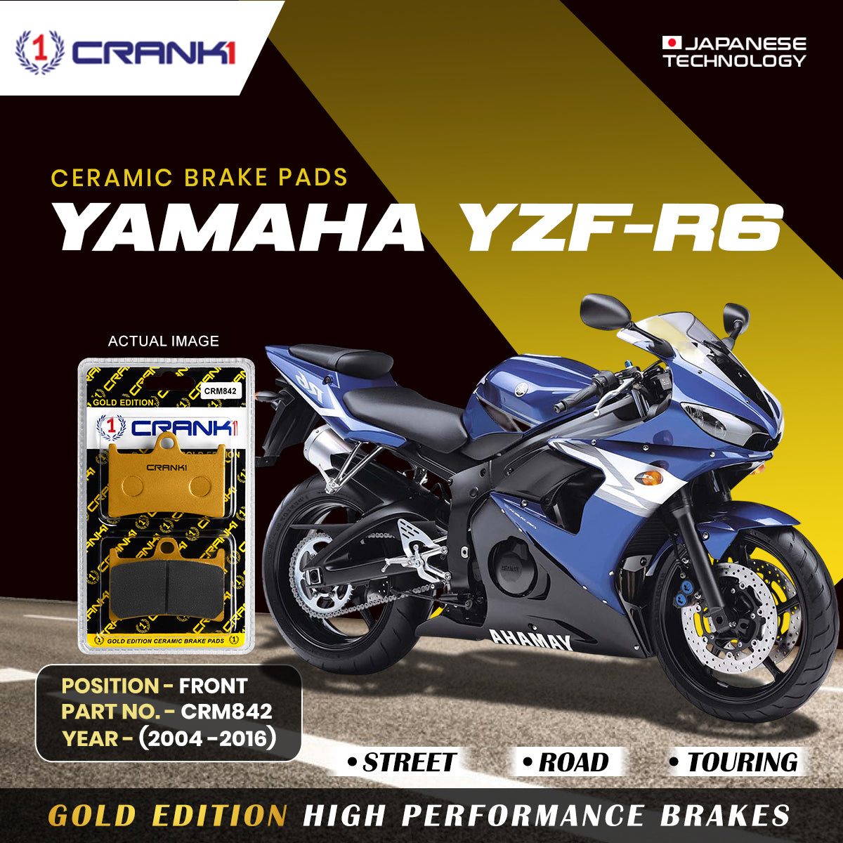 Ceramic Brake Pads For Yamaha YZF-R6 (2004-2016) - Front - CRM842 - 2 Sets