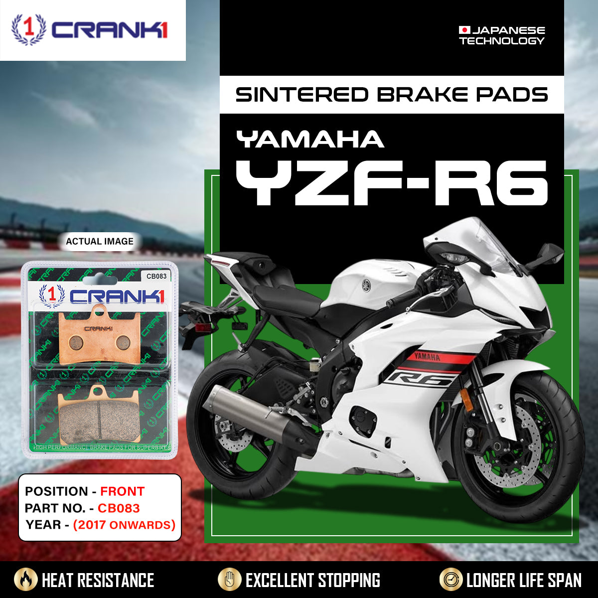 Sintered Brake Pads For Yamaha YZF-R6 (2017 Onwards) - Front - CB083 - 2 Sets