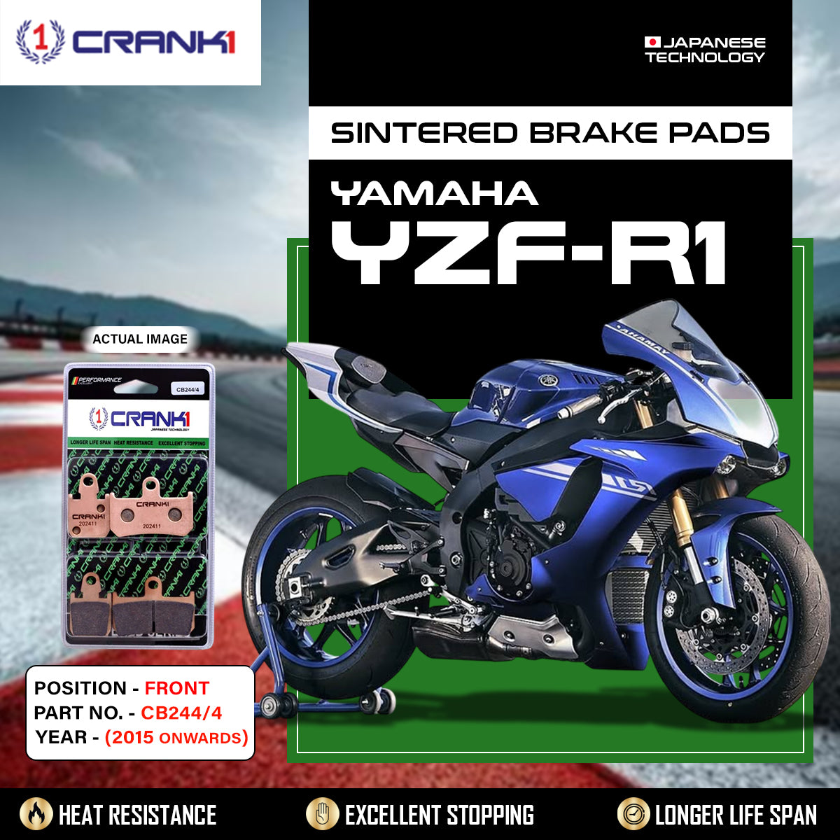 Sintered Brake Pads For Yamaha YZF-R1 (2015 Onwards) - Front - CB244/4 - 2 Sets Required