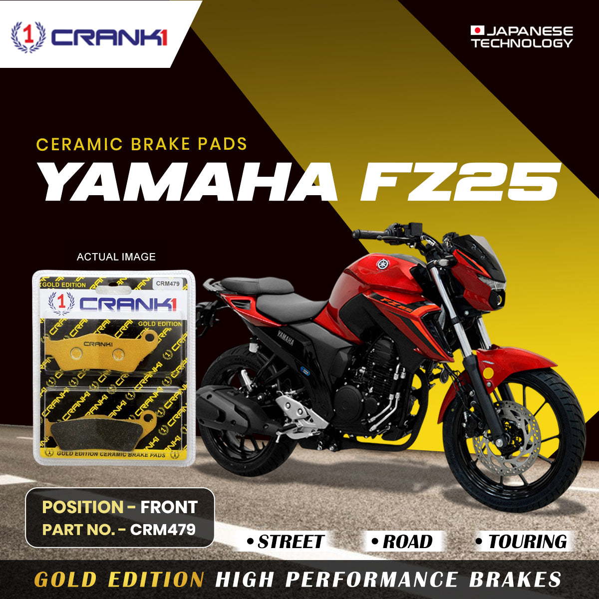 Ceramic Brake Pads For Yamaha FZ25 - Front - CRM479