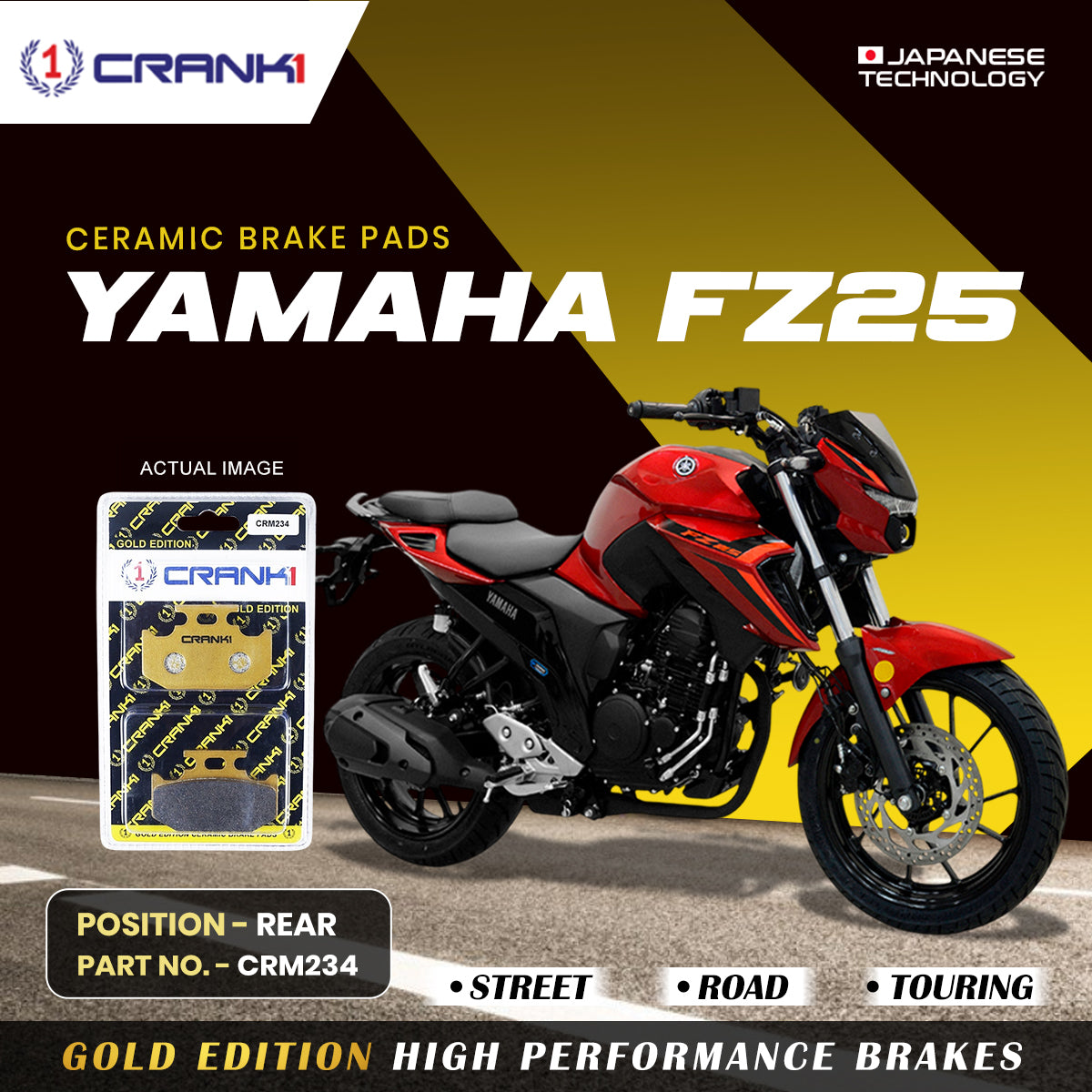 Ceramic Brake Pads For Yamaha FZ25 - Rear - CRM234