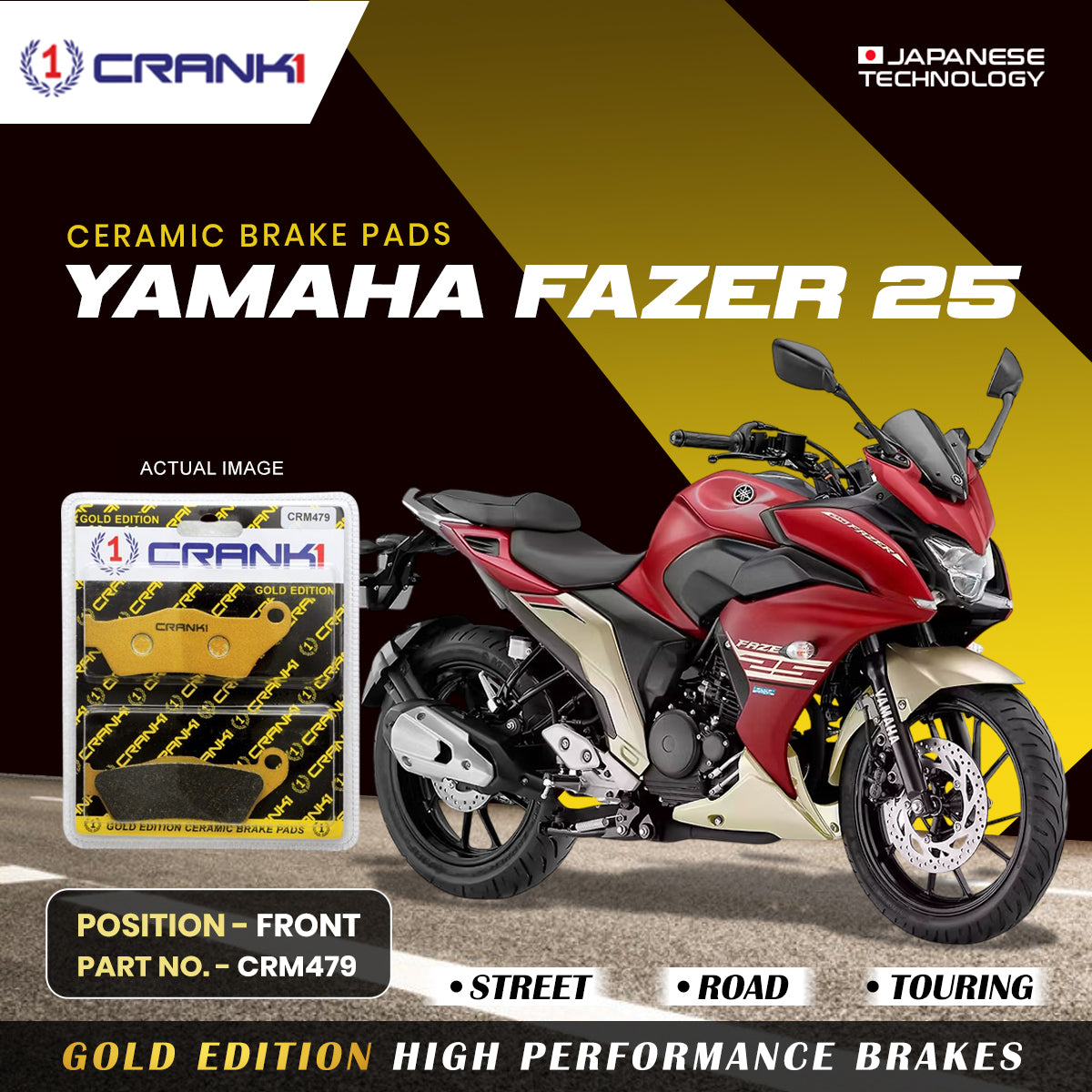 Ceramic Brake Pads For Yamaha Fazer 25 - Front - CRM479