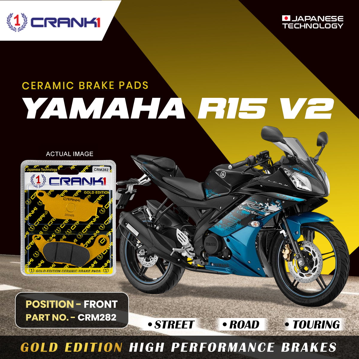Ceramic Brake Pads For Yamaha R15 V2 - Front - CRM282 - 1 Set