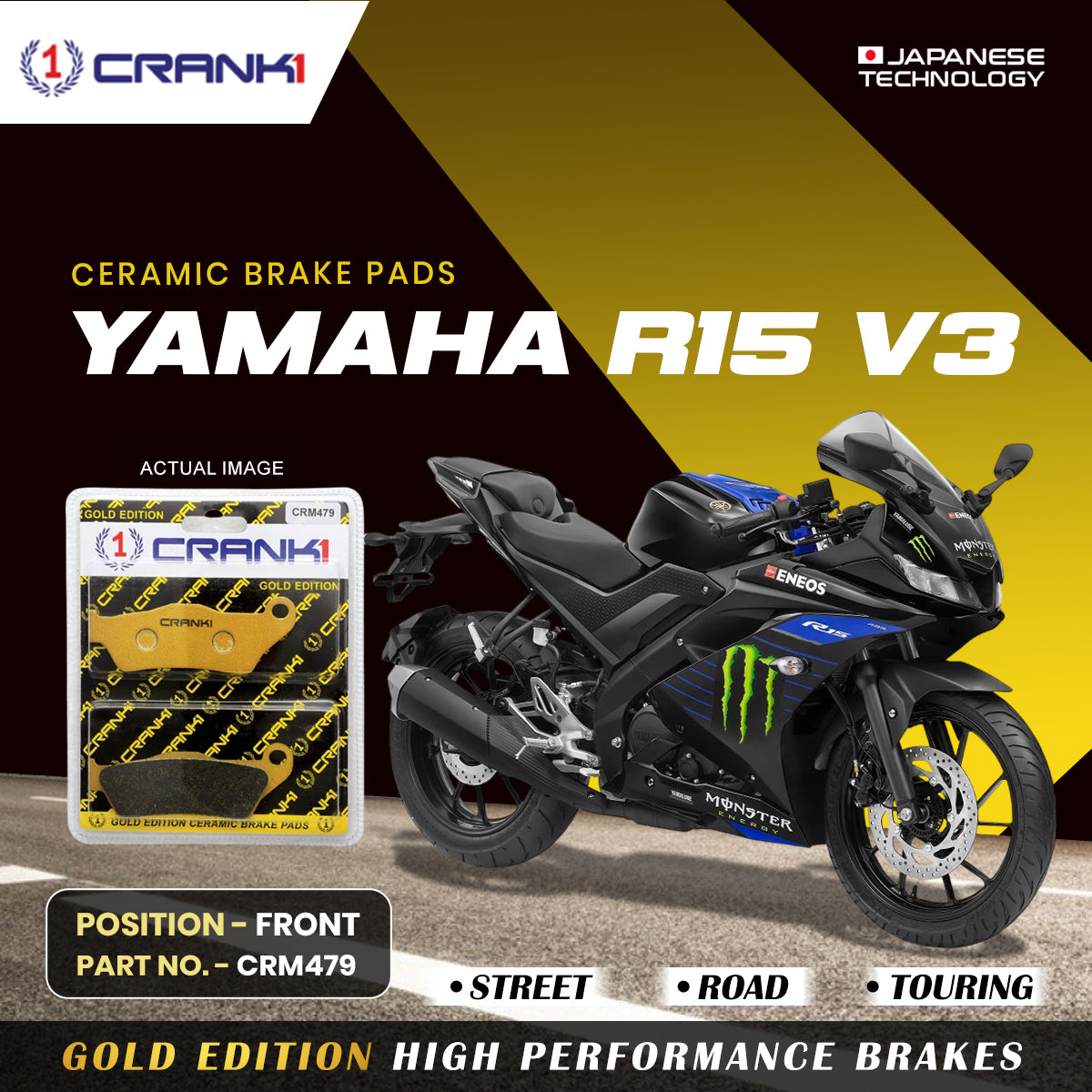 Ceramic Brake Pads For Yamaha R15 V3 - Front - CRM479