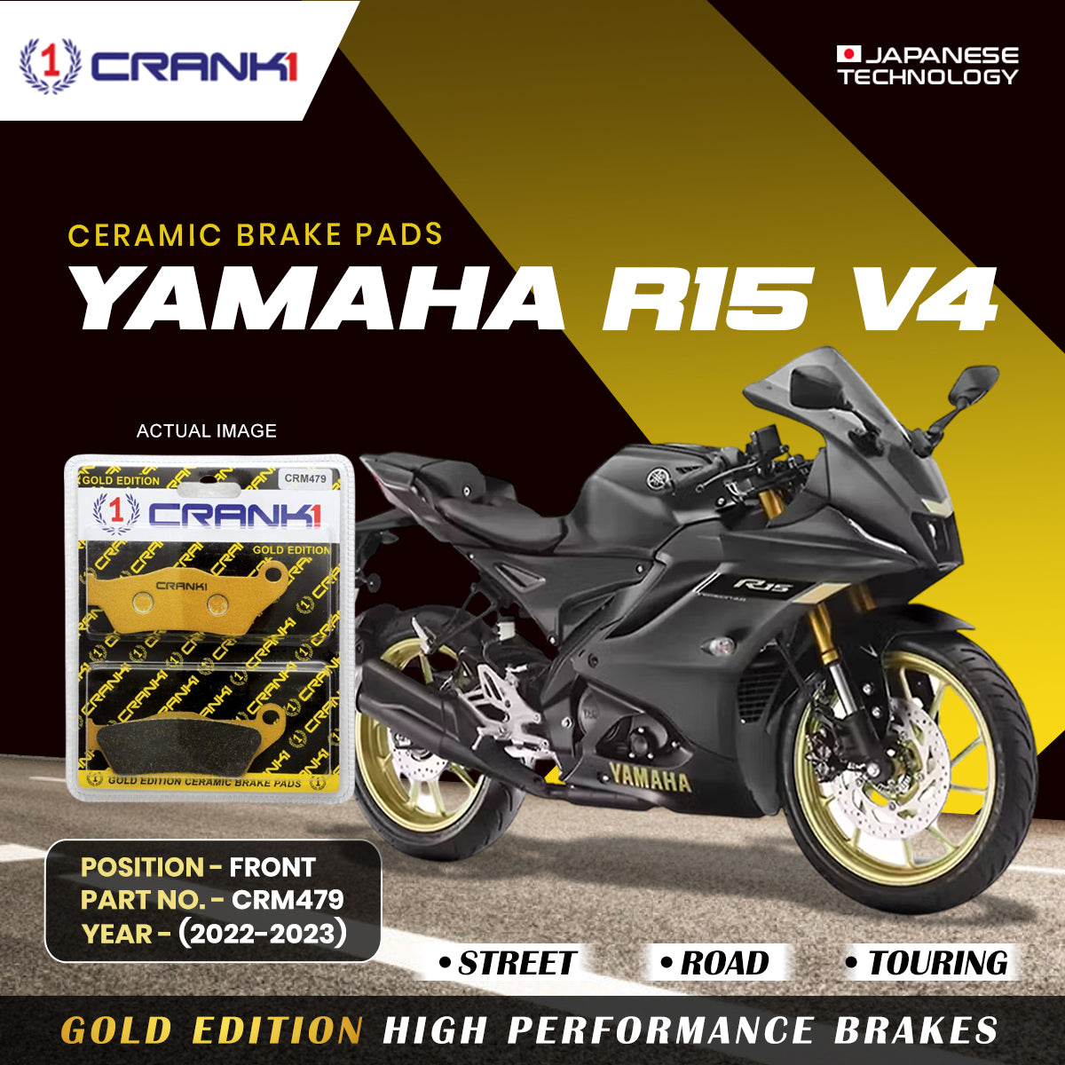 Ceramic Brake Pads For Yamaha R15 V4 (2022-2023) - Front - CRM479 - 1 Set