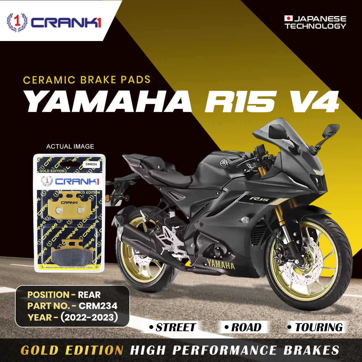 Ceramic Brake Pads For Yamaha R15 V4 (2022-2023) - Rear - CRM234 - 1 Set