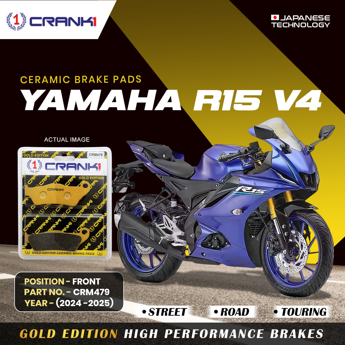 Ceramic Brake Pads For Yamaha R15 V4 (2024-2025) - Front - CRM479