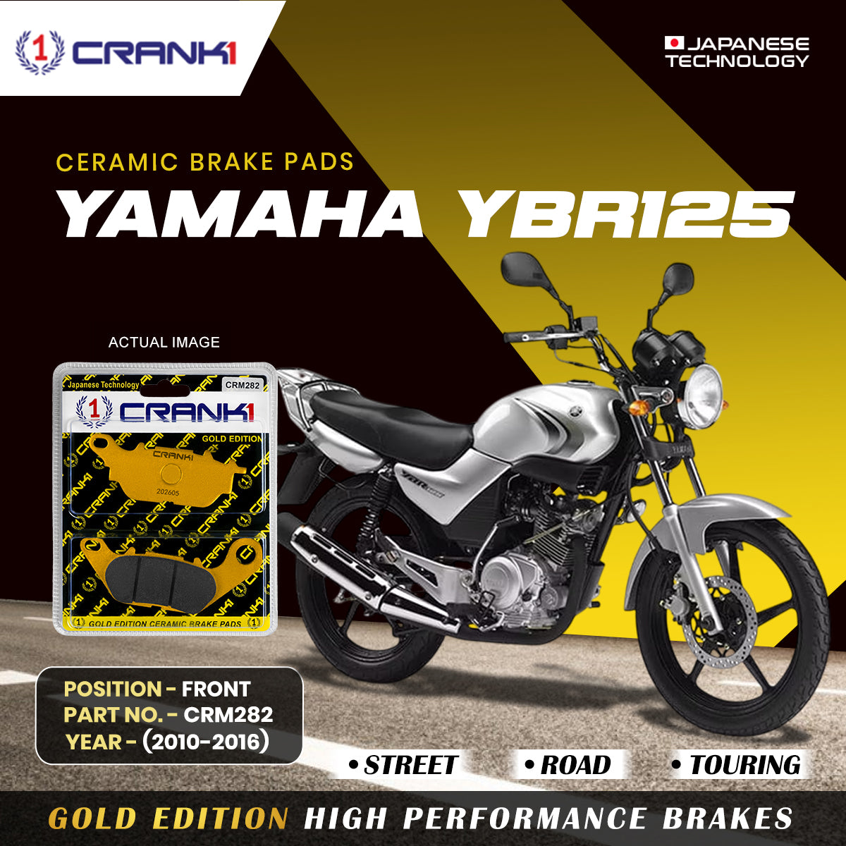Ceramic Brake Pads For Yamaha YBR125 (2010-2016) - Front - CRM282 - 1 Set