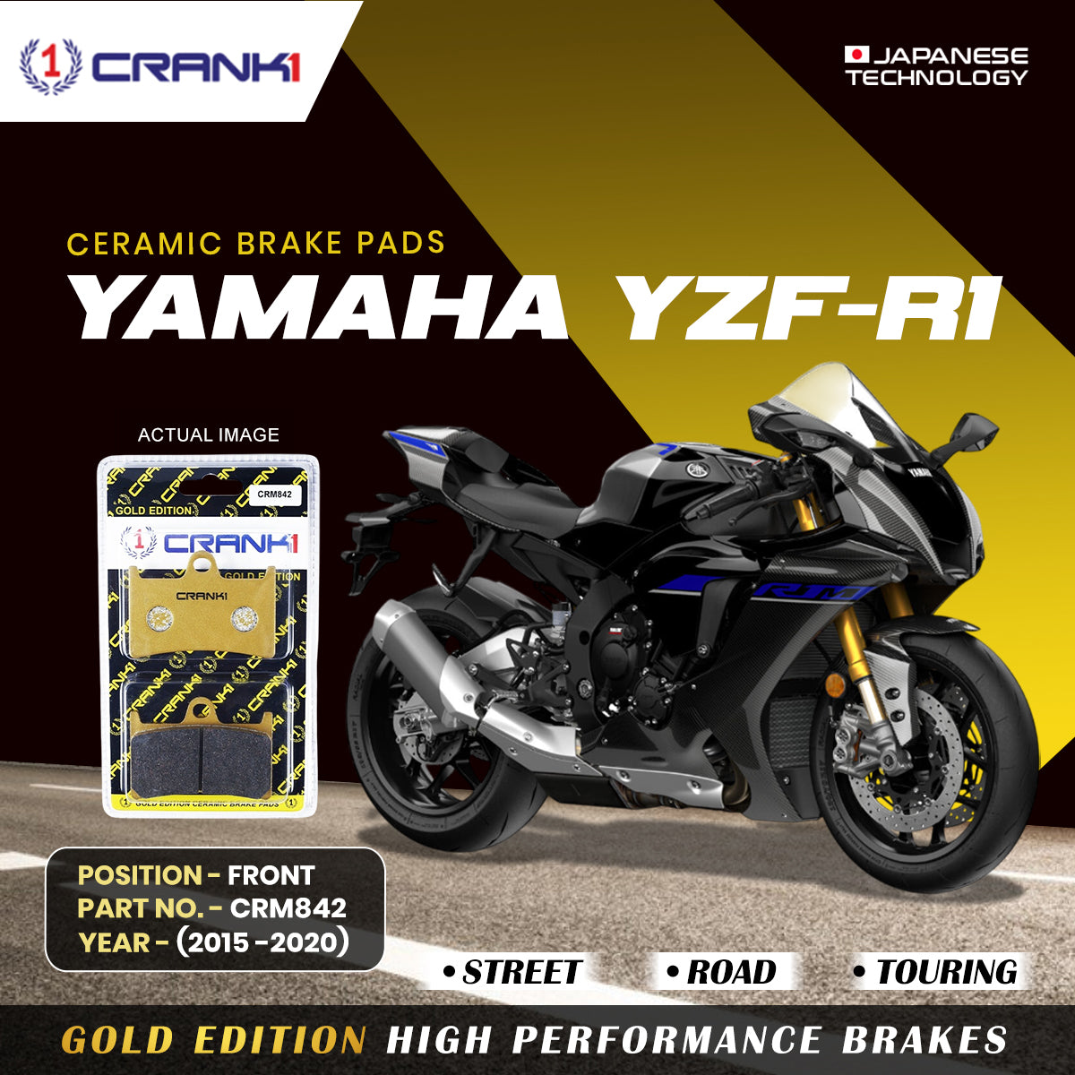 Ceramic Brake Pads For Yamaha YZF-R1 (2015-2020) - Front - CRM842 - 2 Sets