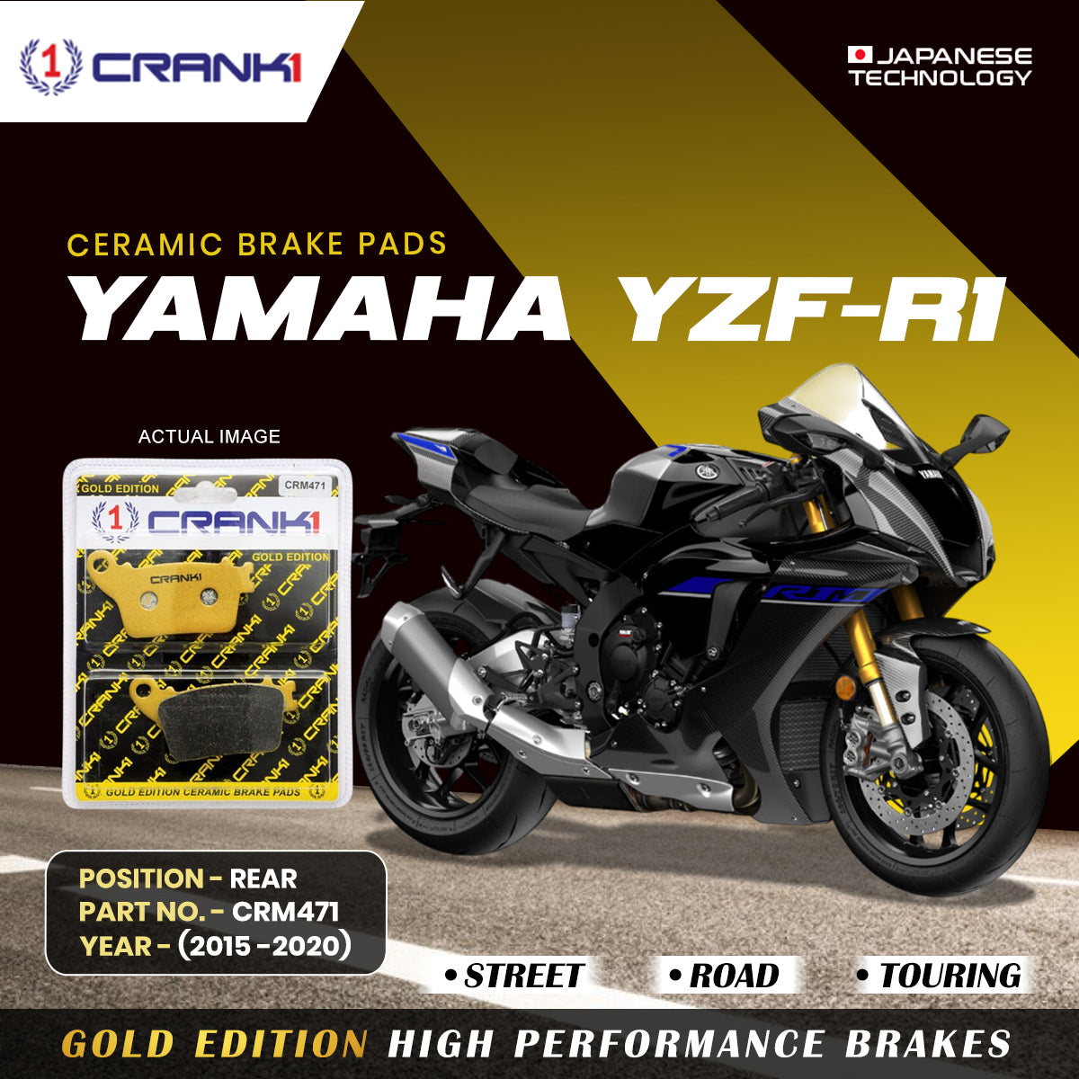 Ceramic Brake Pads For Yamaha YZF-R1 (2015-2020) - Rear - CRM471