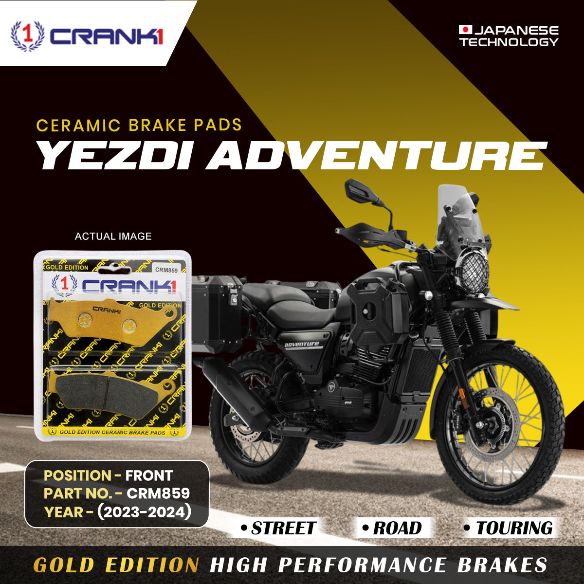 Ceramic Brake Pads For Yezdi Adventure (2023-2024) - Front - CRM859