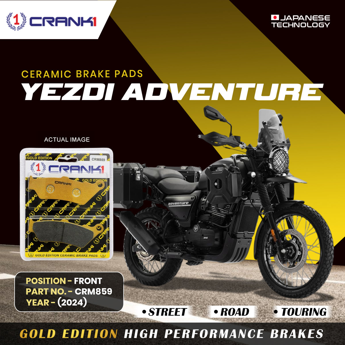 Ceramic Brake Pads For Yezdi Adventure (2024) - Front - CRM859