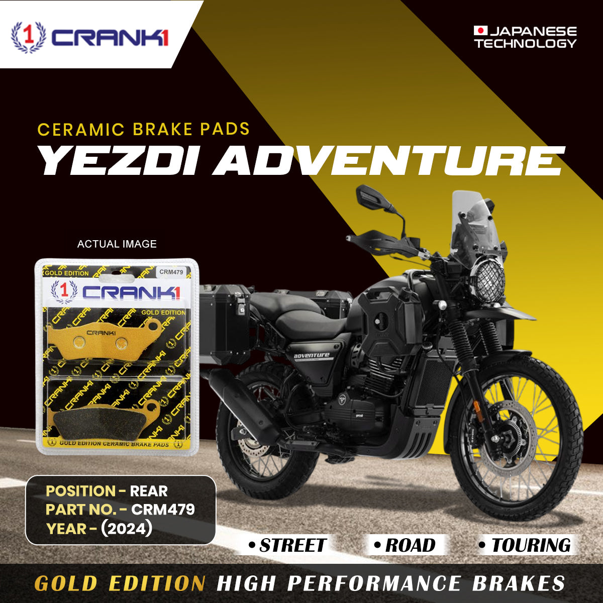 Ceramic Brake Pads For Yezdi Adventure (2024) - Rear - CRM479