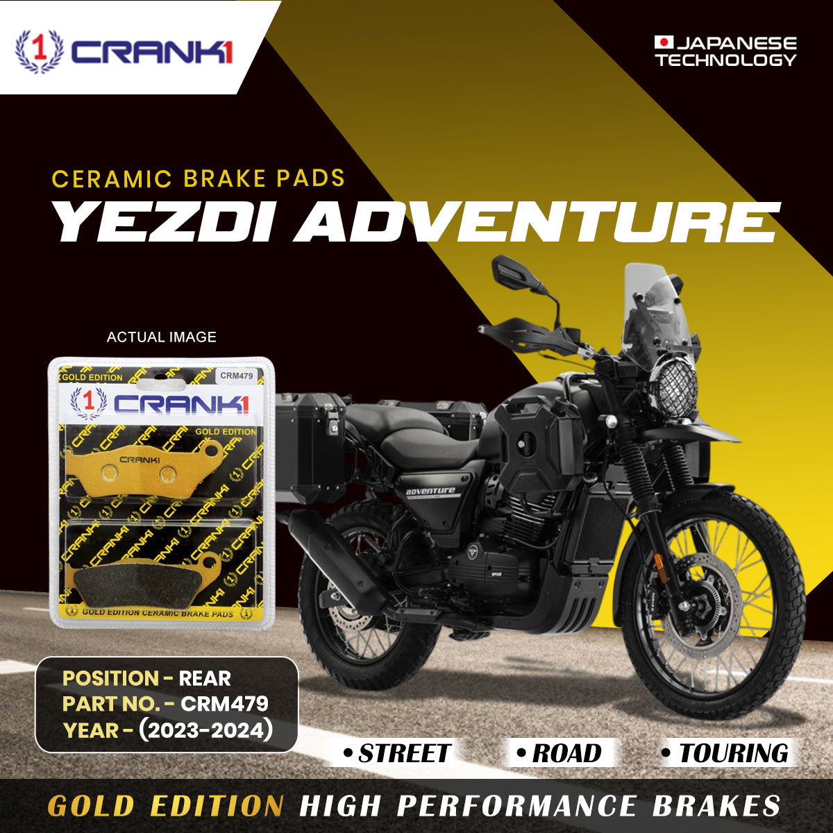 Ceramic Brake Pads For Yezdi Adventure (2023-2024) - Rear - CRM479