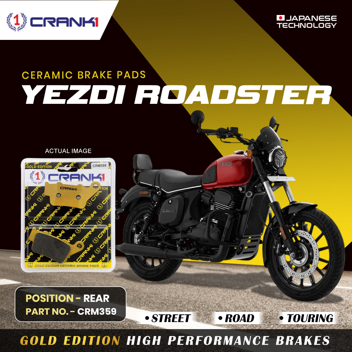 Ceramic Brake Pads For Yezdi Roadster - Rear - CRM359