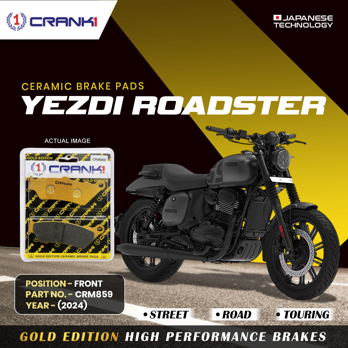 Ceramic Brake Pads For Yezdi Roadster (2024) - Front - CRM859