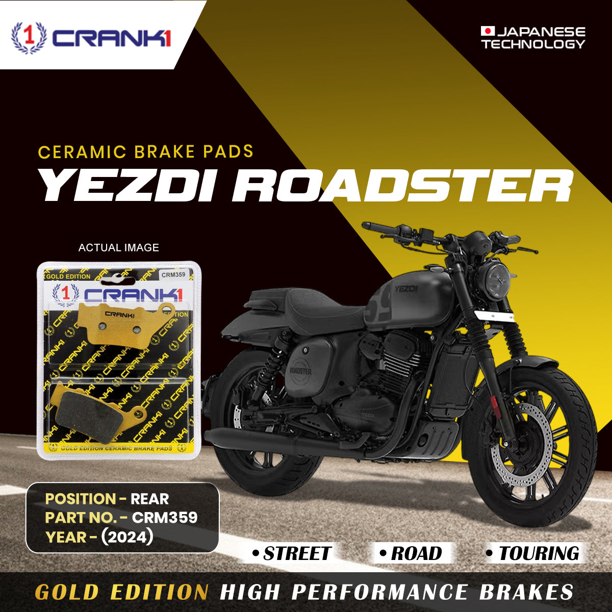 Ceramic Brake Pads For Yezdi Roadster (2024) - Rear - CRM359