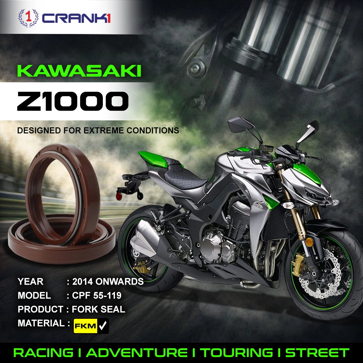 Fork Oil Seals Pair For Kawasaki Z1000 (2014 Onwards) - CPF55-119