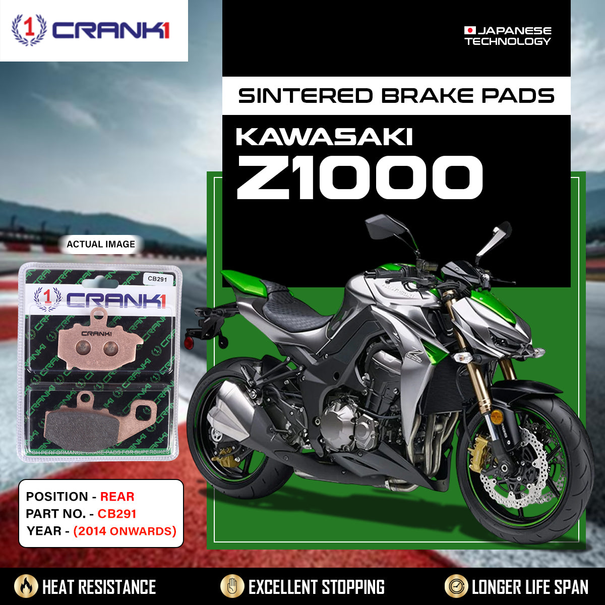 Sintered Brake Pads For Kawasaki Z1000 (2014 Onwards) - Rear - CB291