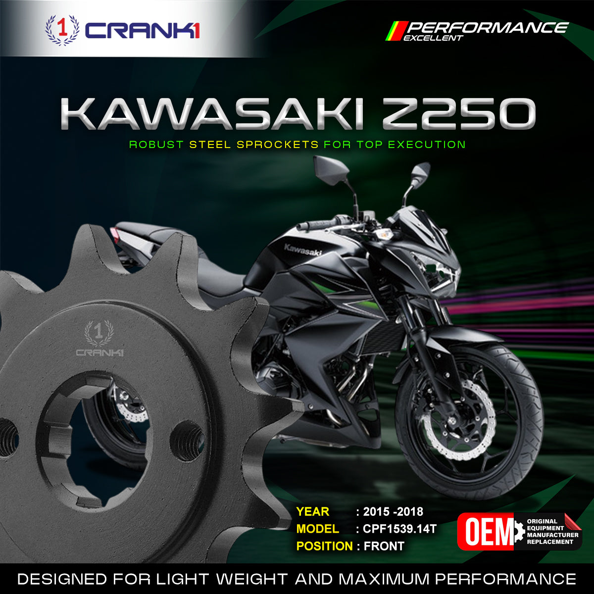 Sprocket For Kawasaki Z250 (2015-2018) - Front - CPF1539.14T