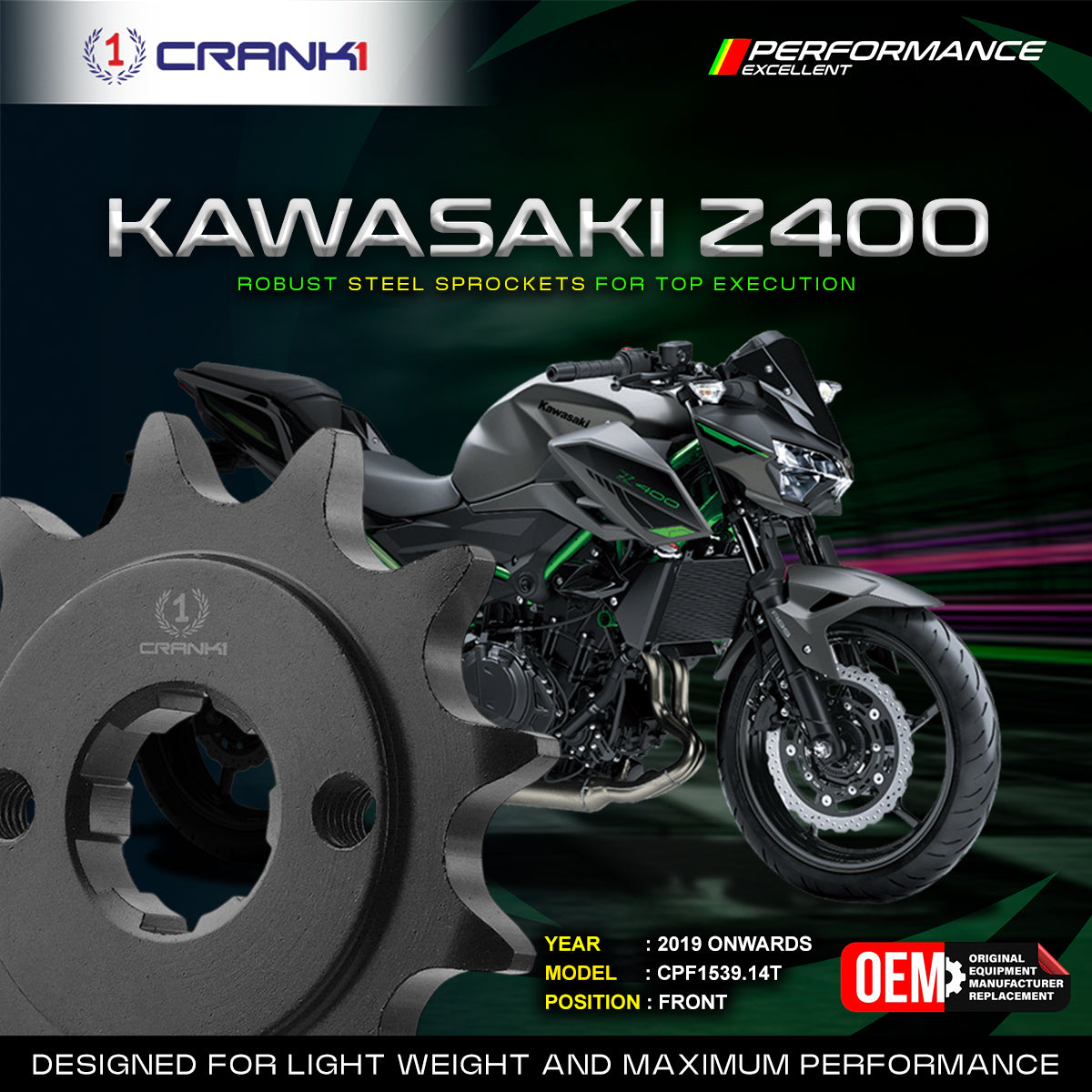 Sprocket For Kawasaki Z400 (2019 Onwards) - Front - CPF1539.14T