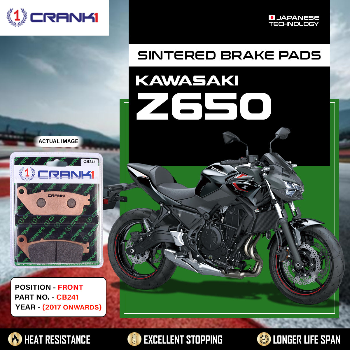 Sintered Brake Pads For Kawasaki Z650 (2017 Onwards) - Front - CB241 - 2 Sets Required