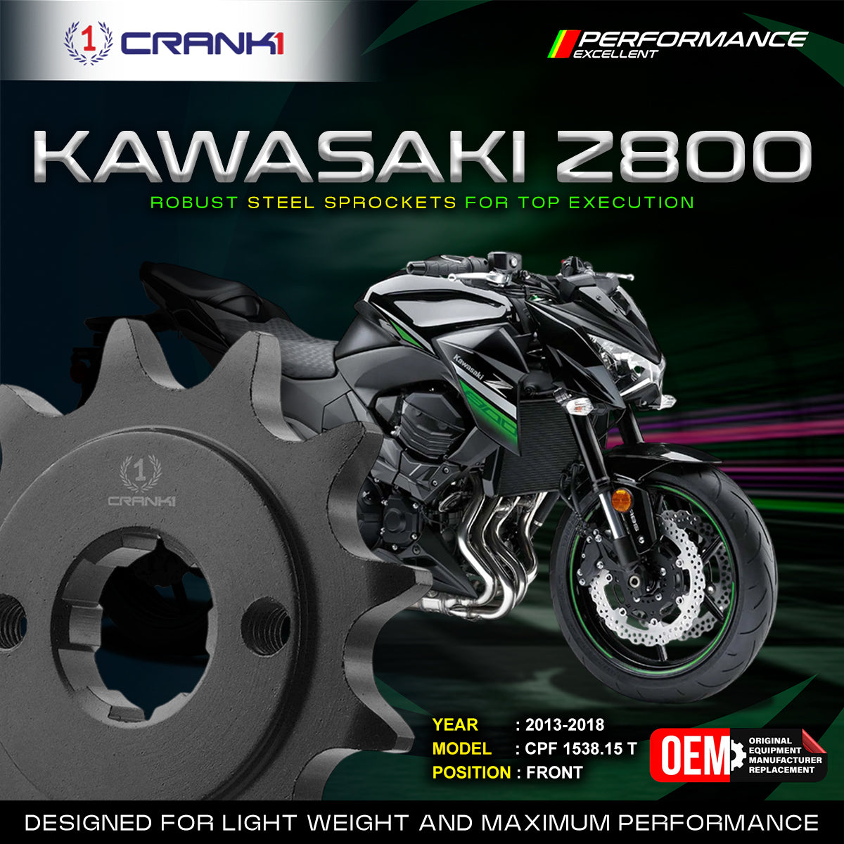 Sprocket For Kawasaki Z800 (2013-2018) - Front - CPF1538.15T