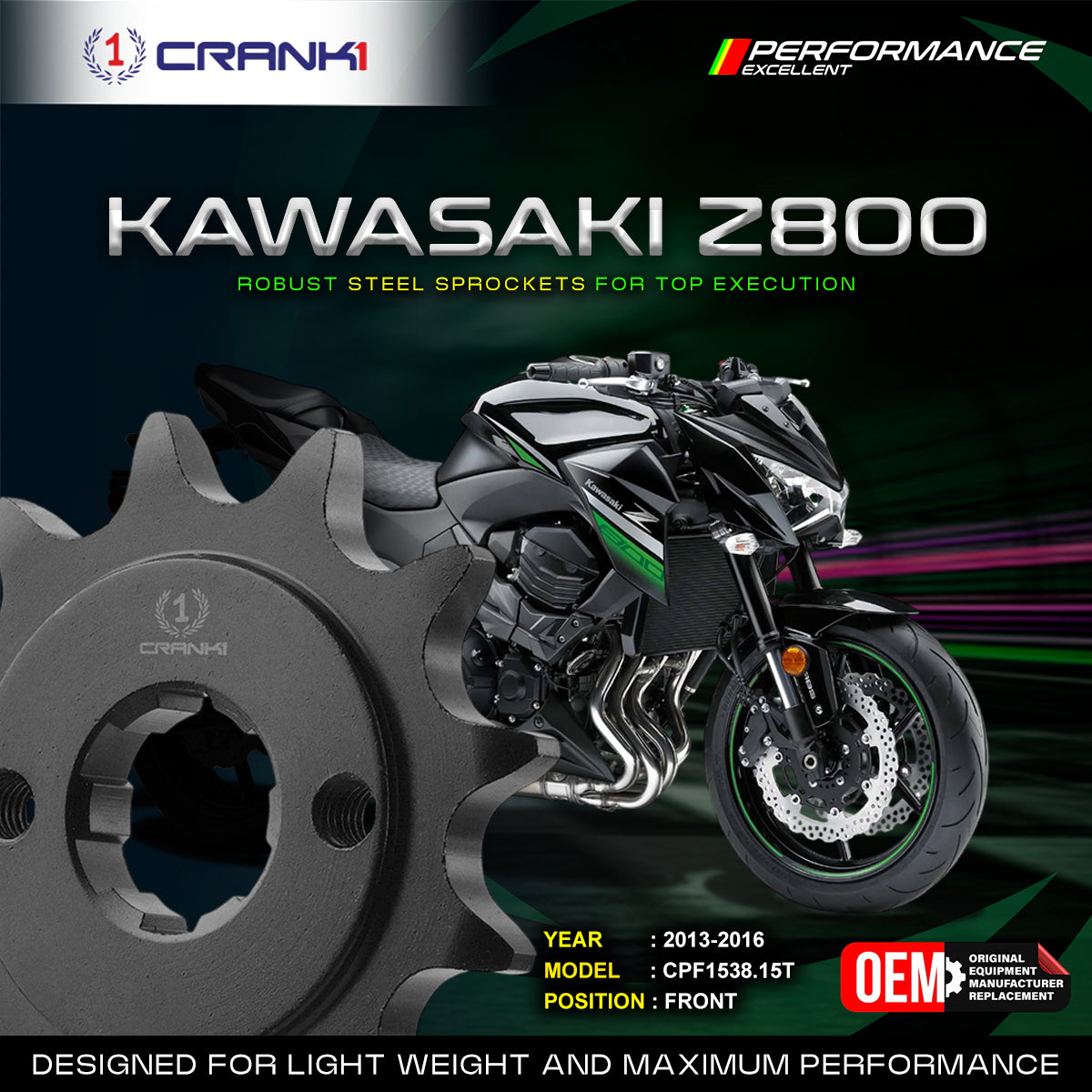 Sprocket For Kawasaki Z800 (2013-2016) - Front - CPF1538.15T