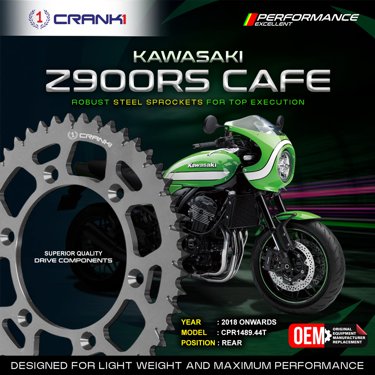 Sprocket For Kawasaki Z900RS Cafe (2018 Onwards) - Rear - CPR1489.44T