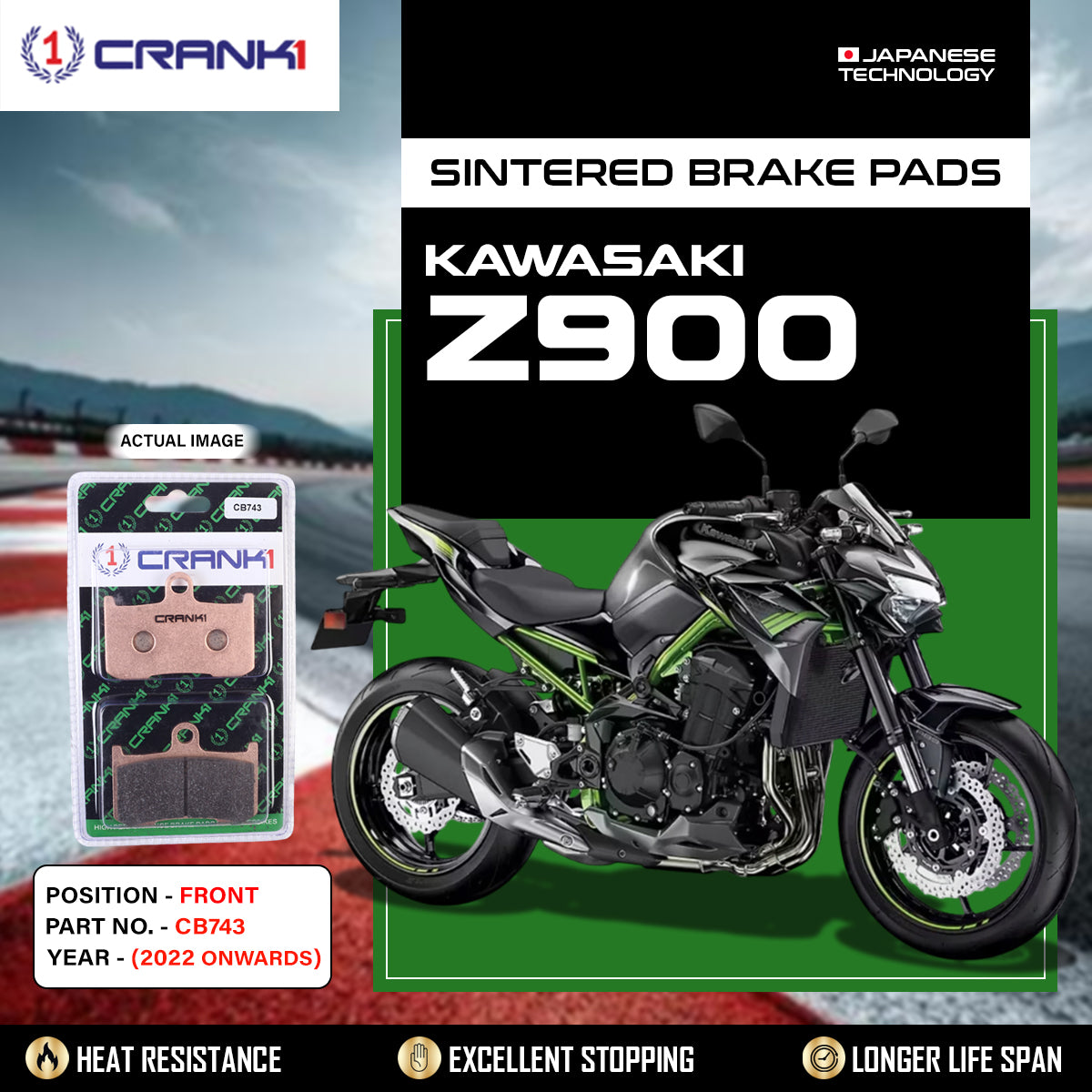 Sintered Brake Pads For Kawasaki Z900 (2022 Onwards) - Front - CB743 - 2 Sets Required