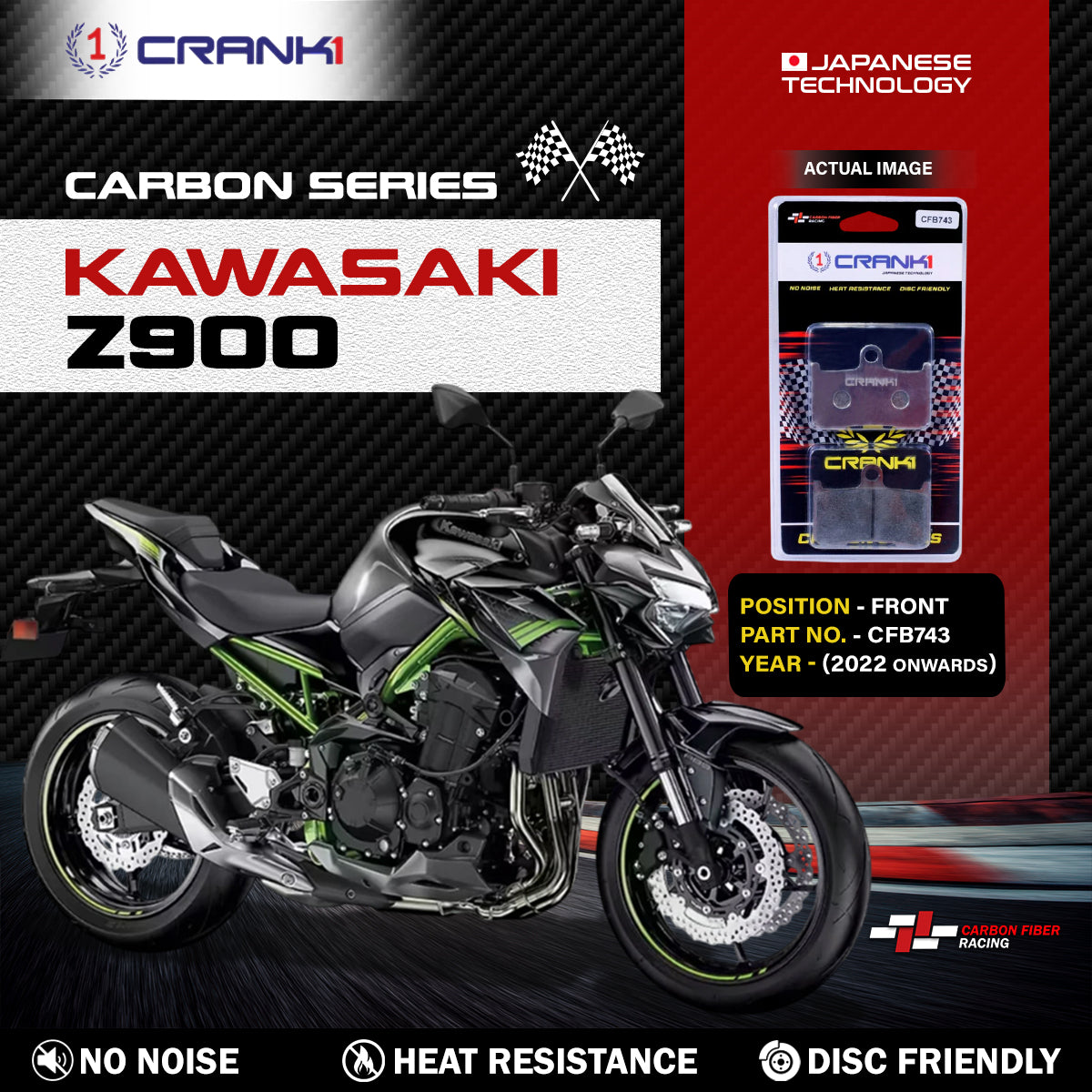 Carbon Brake Pads For Kawasaki Z900 (2022 Onwards) - Front - CFB743 - 2 Sets