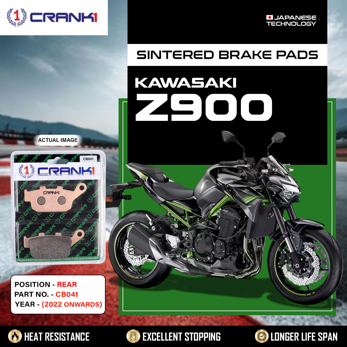 Sintered Brake Pads For Kawasaki Z900 (2022 Onwards) - Rear - CB041