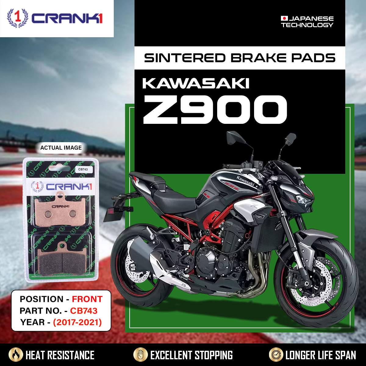 Sintered Brake Pads For Kawasaki Z900 (2017-2021) - Front - CB743 - 2 Sets Required