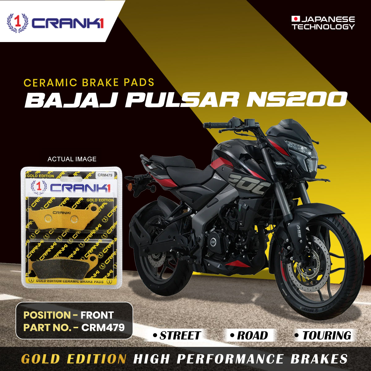 Ceramic Brake Pads For Bajaj Pulsar NS200 - Front - CRM479