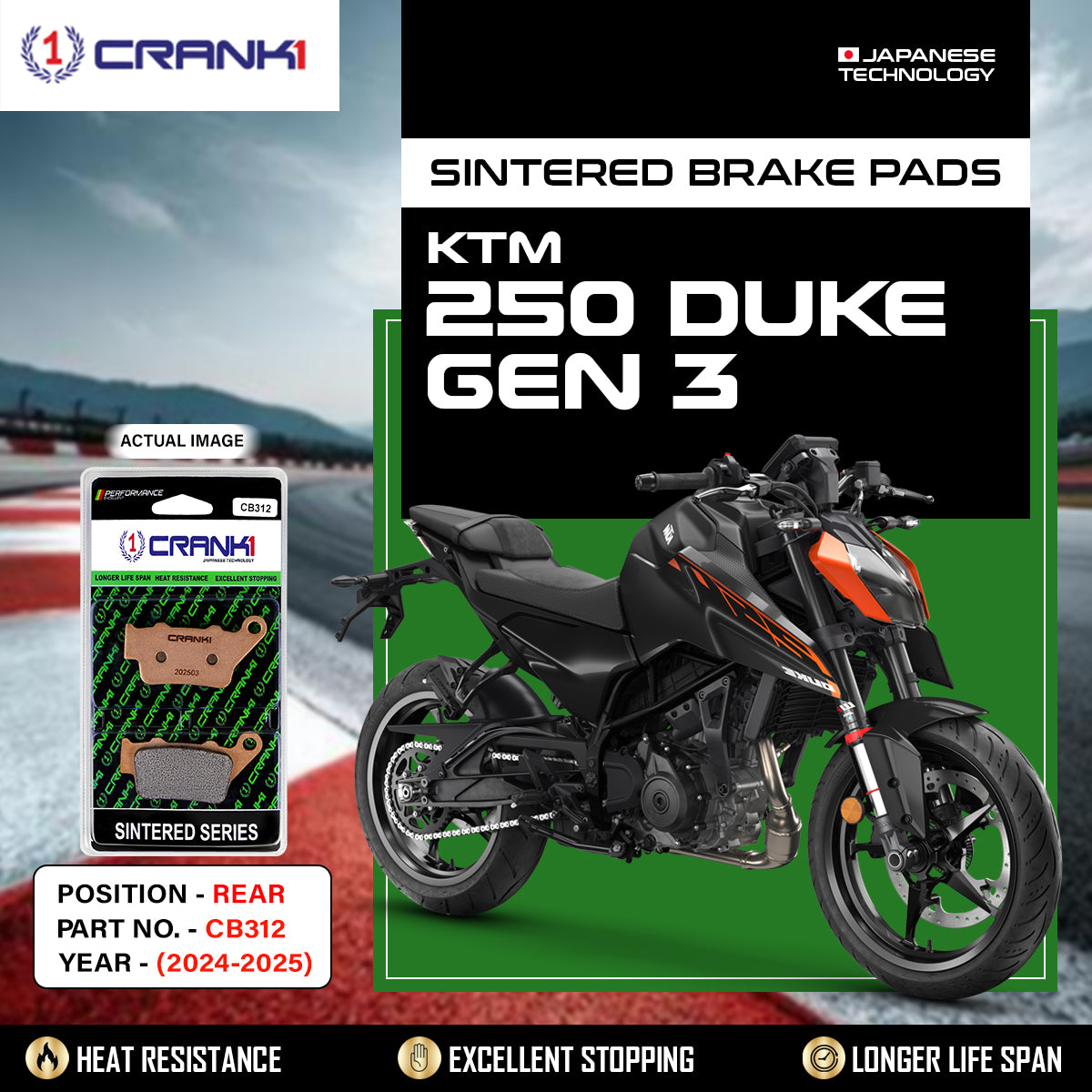 Sintered Brake Pads For KTM 250 Duke GEN3	(2024-2025) - Rear - CB312 - 1 Set