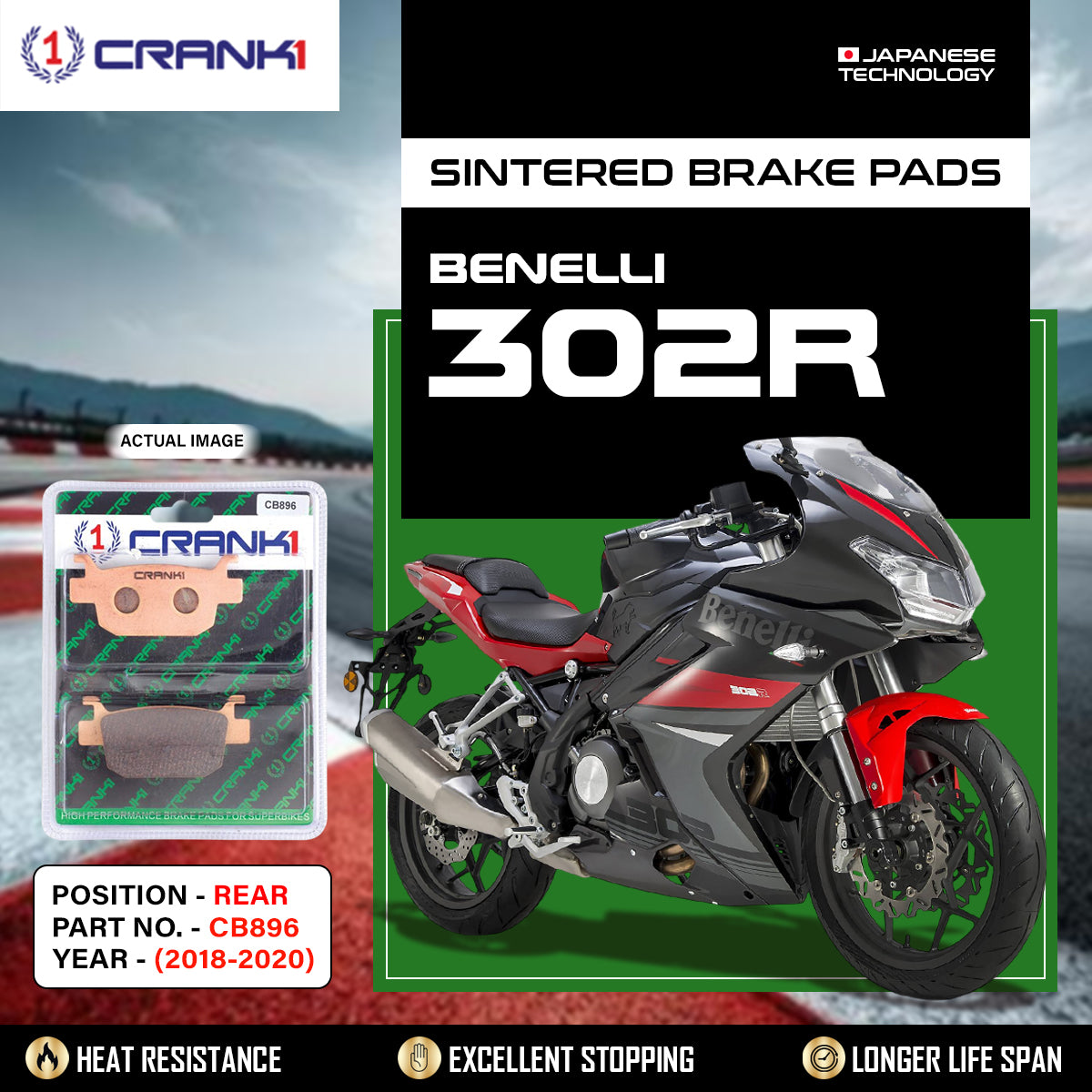Sintered Brake Pads For Benelli 302R (2018-2020) - Rear - CB896