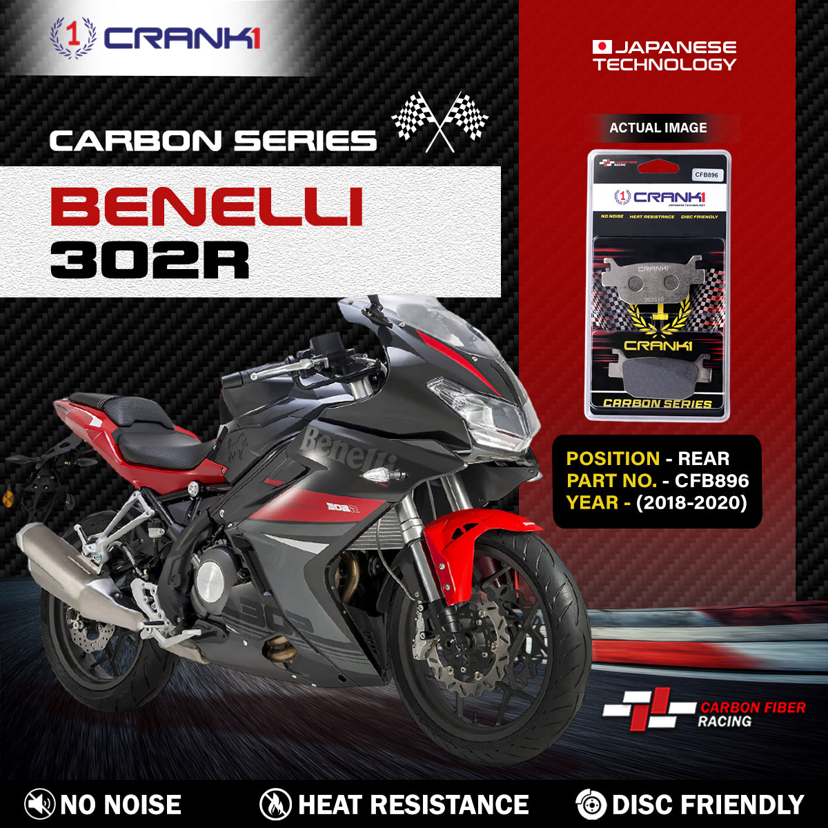 Carbon Brake Pads For Benelli 302R (2018-2020) - Rear - CFB896