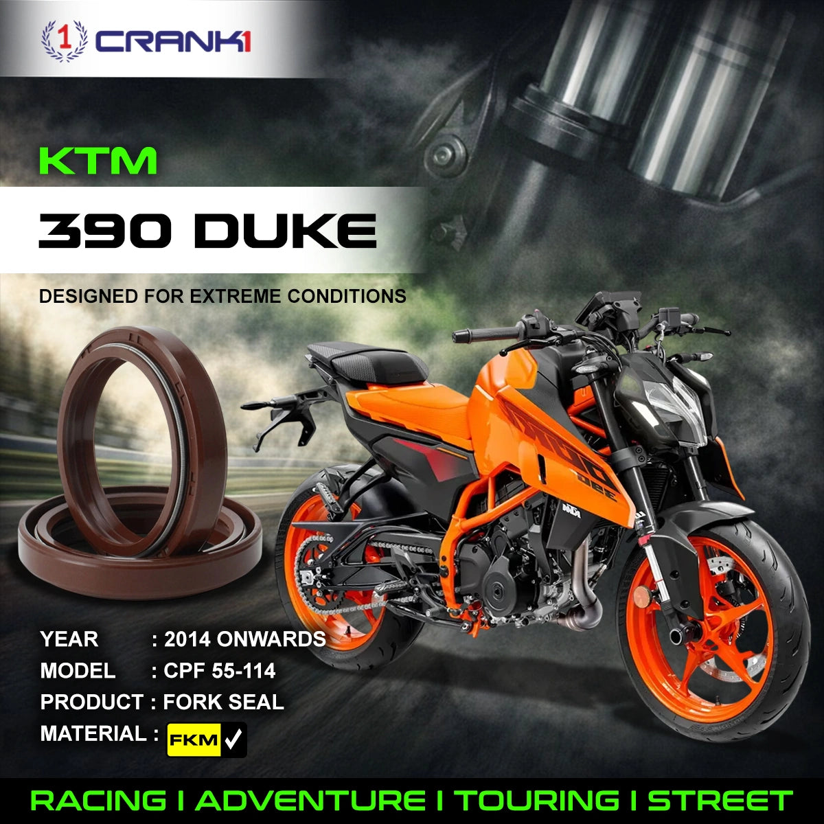 Fork Oil Seals Pair For KTM 390 Duke (2014 Onwards) - CPF55-114