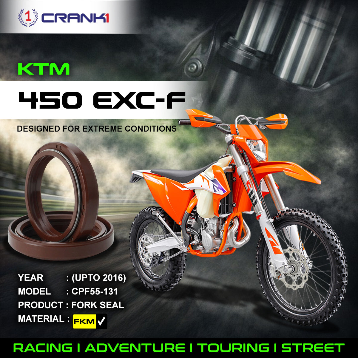 Fork Oil Seals Pair For KTM 450 EXC-F (UPTO 2016) - CPF55-131