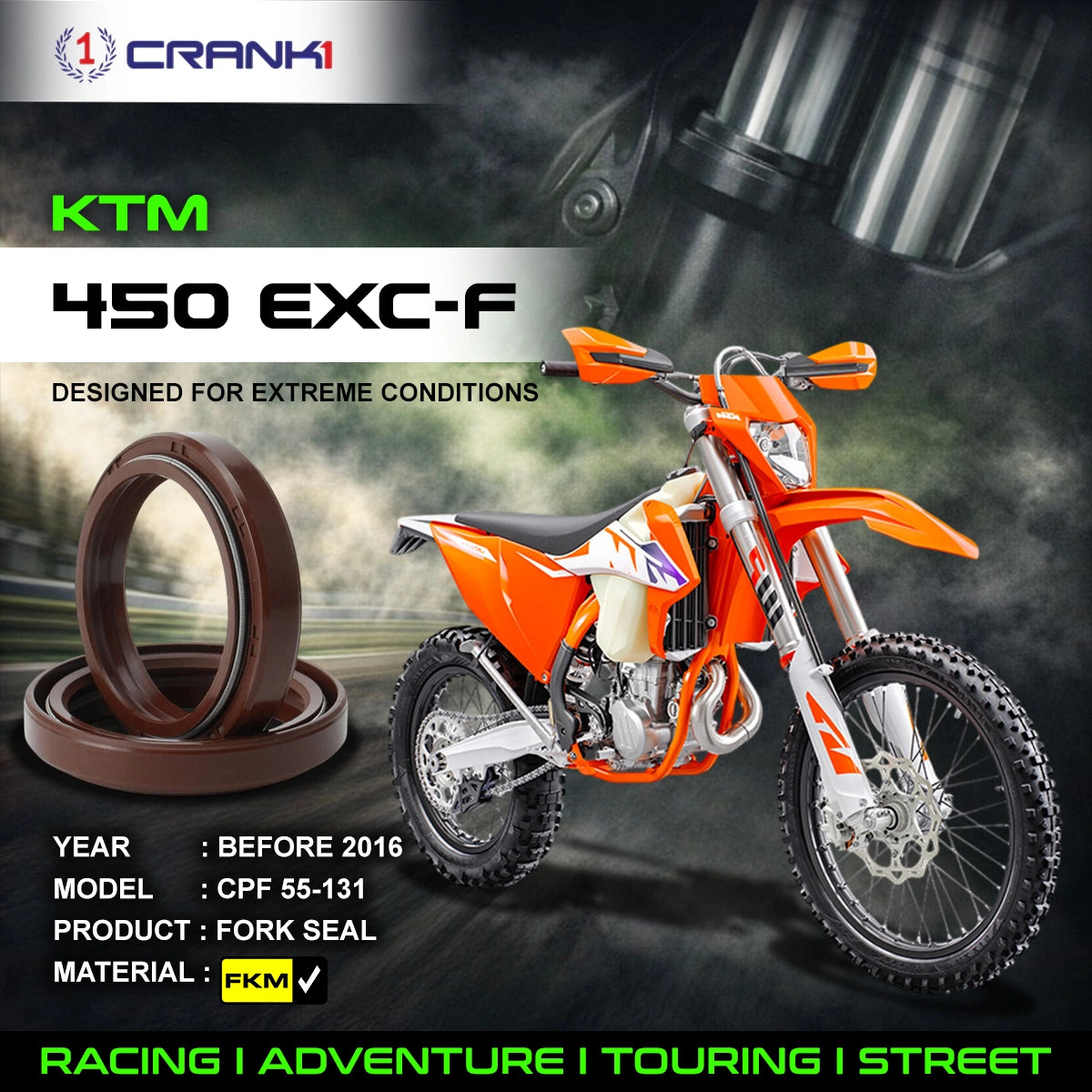 Fork Oil Seals Pair For KTM 450 EXC-F (Before 2016) - CPF55-131