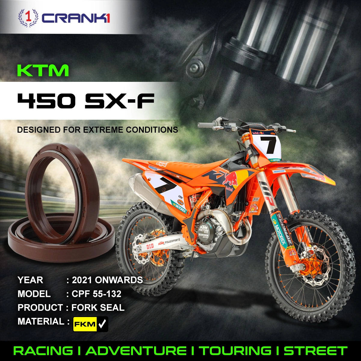 Fork Oil Seals Pair For KTM 450 SX-F (2021 Onwards) - CPF55-132