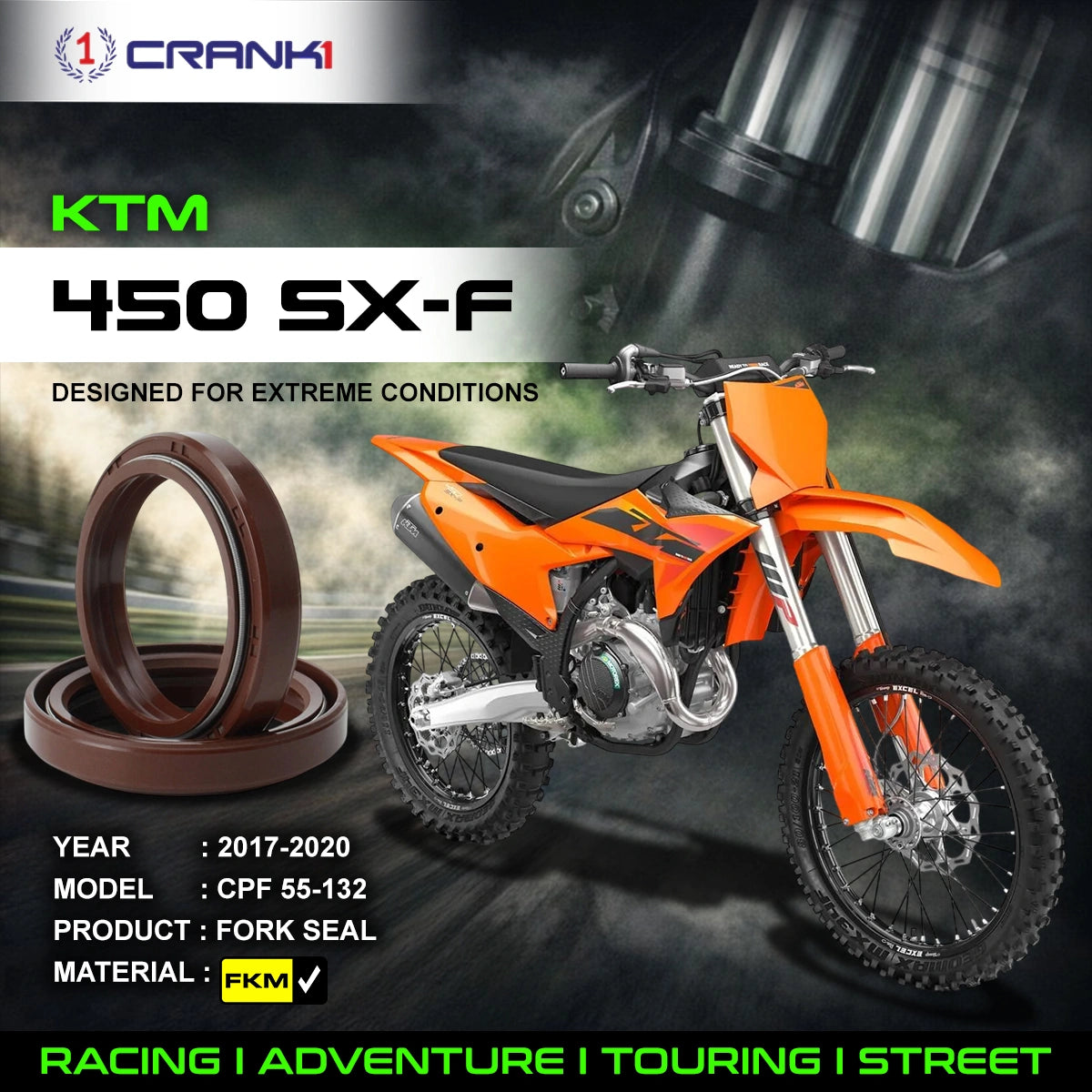 Fork Oil Seals Pair For KTM 450 SX-F (2017-2020) - CPF55-132