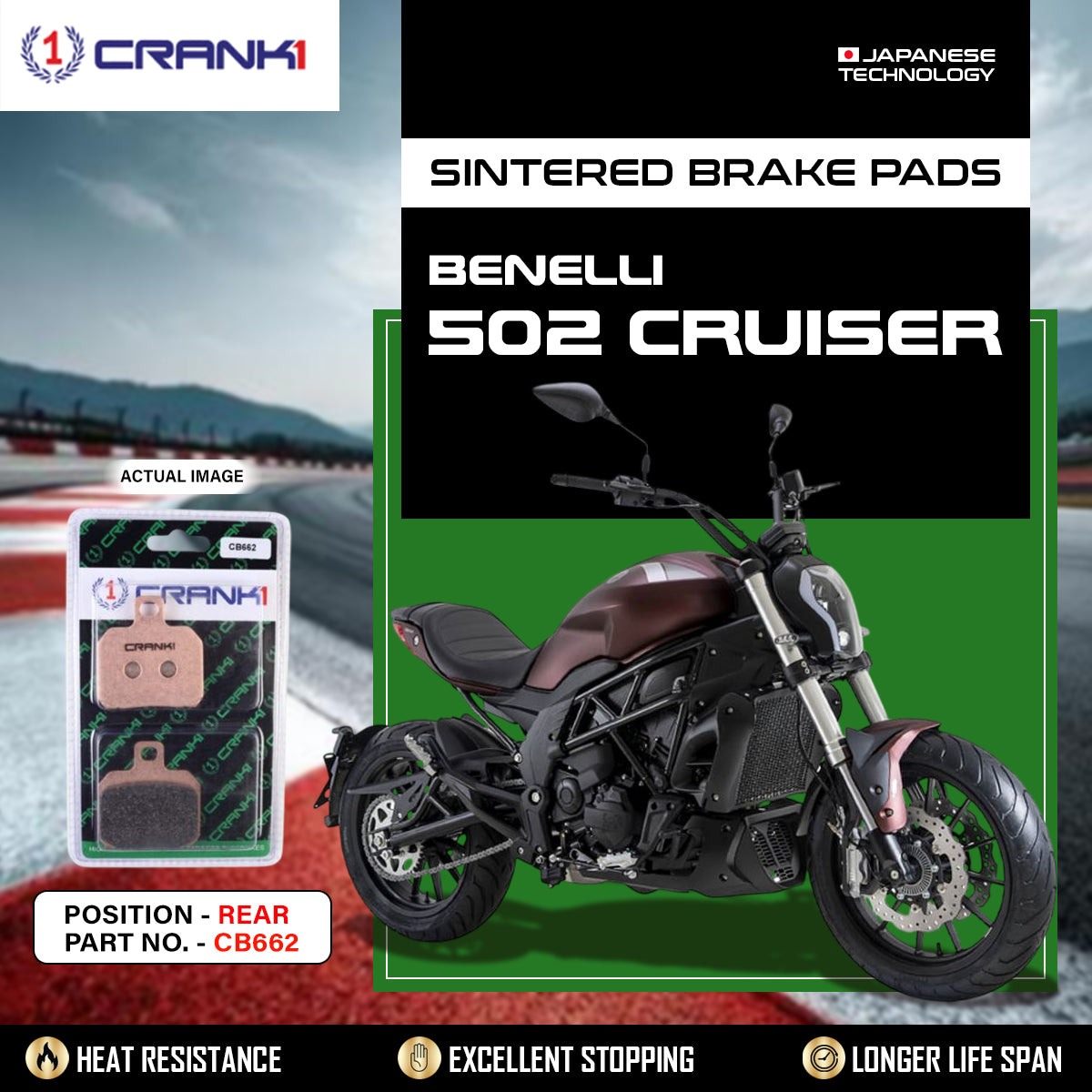 Sintered Brake Pads For Benelli 502C Cruiser - Rear - CB662