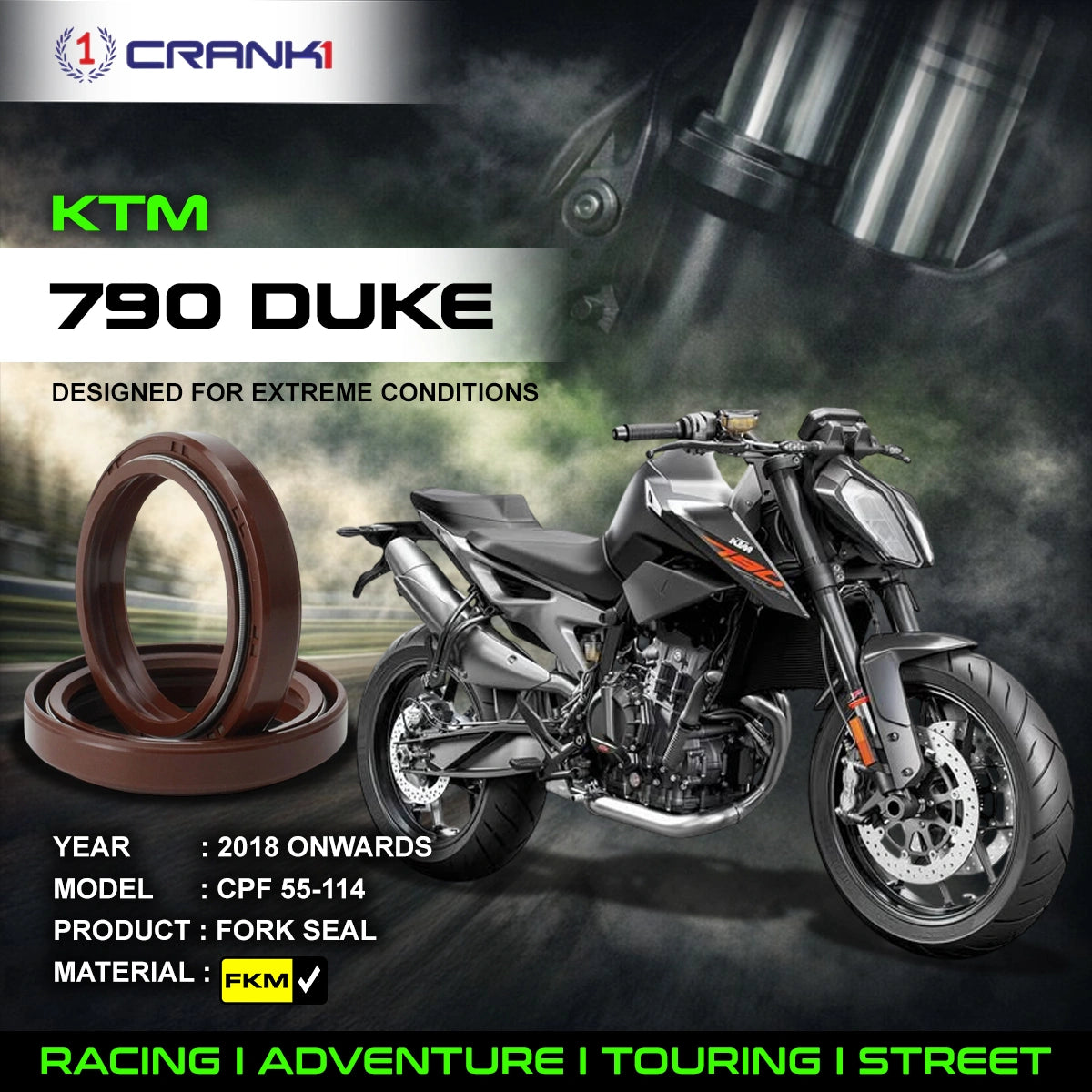 Fork Oil Seals Pair For KTM 790 Duke (2018 Onwards) - CPF55-114