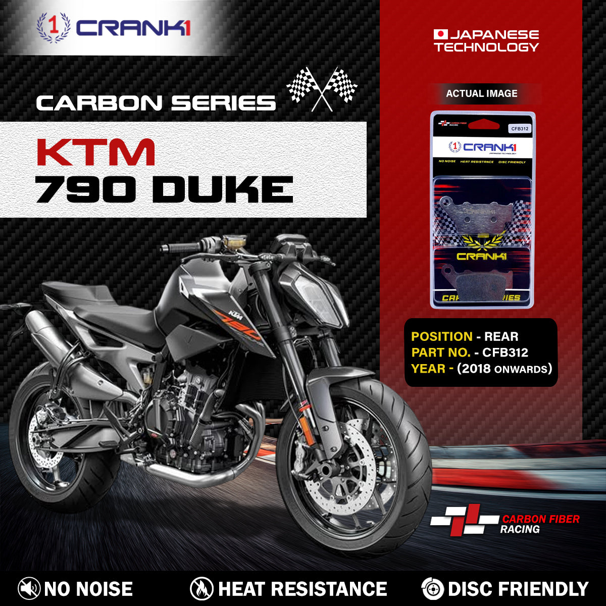 Carbon Brake Pads For KTM 790 Duke (2018 Onwards) - Rear - CFB312