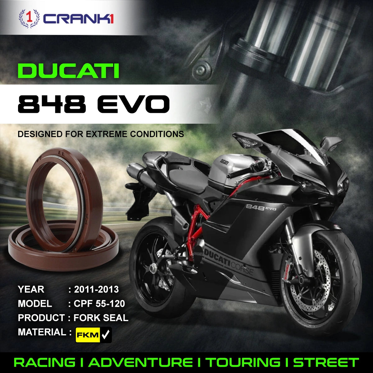 Fork Oil Seals Pair For Ducati 848 EVO (2011-2013) - CPF55-120